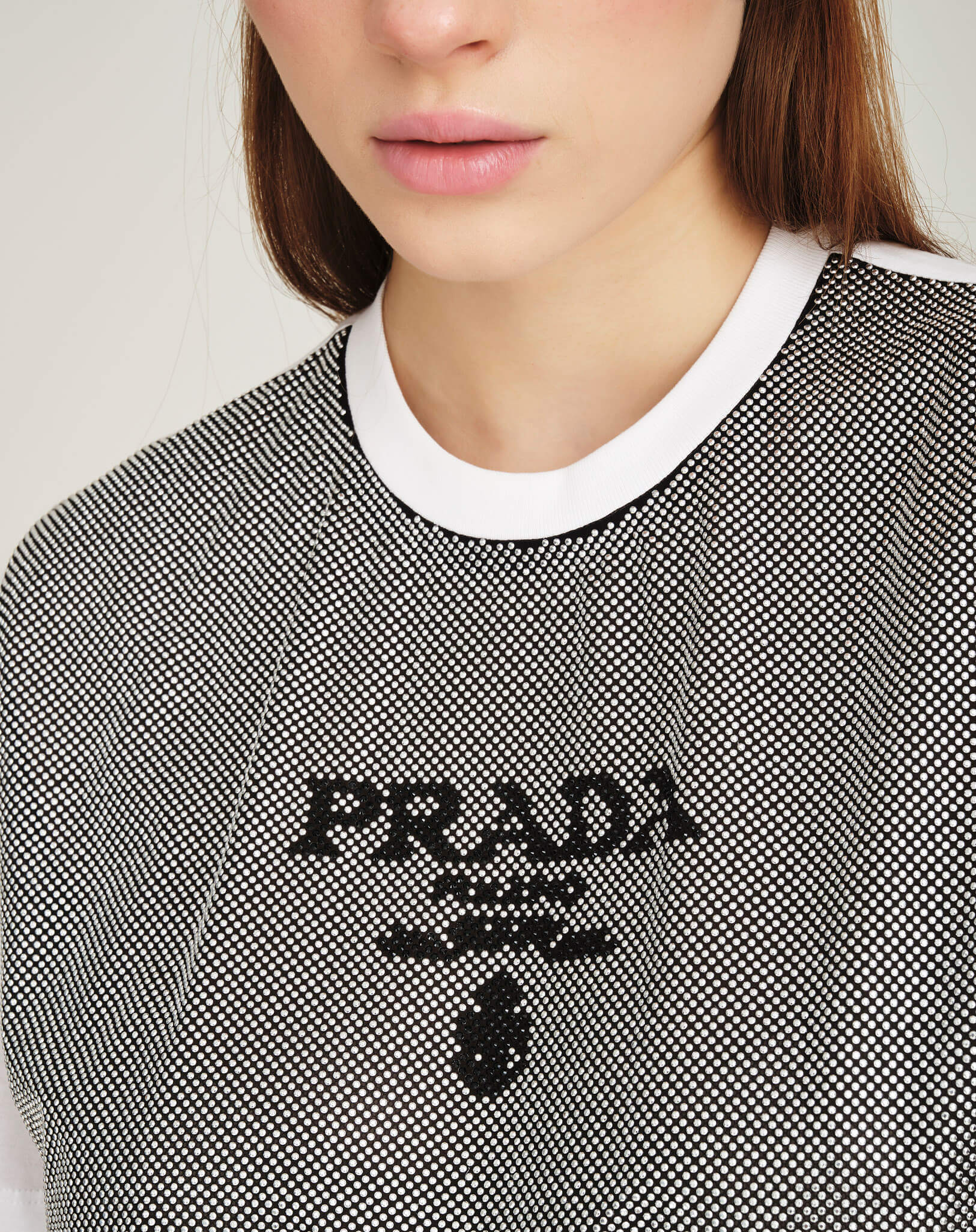 Prada - Rhinestone Studded Chiffon Jersey Tshirt S